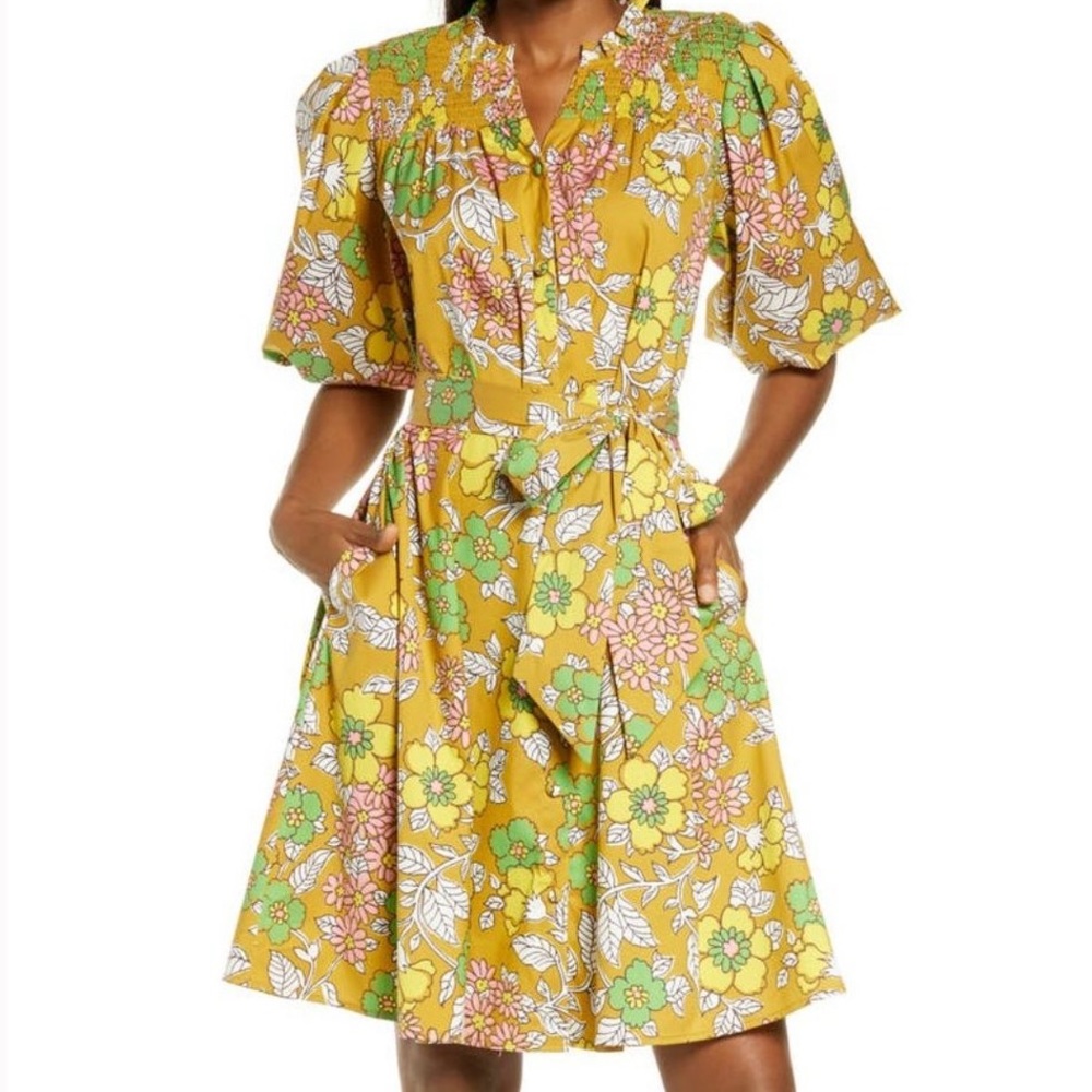 Tory Burch Brown Wallpaper Printed Tie Dress